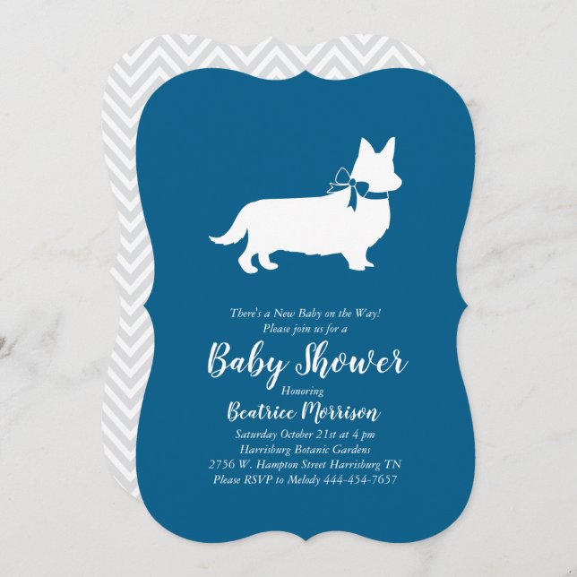 Welsh Corgi Dog Baby Shower Blue Boy Invitation (Front/Back)