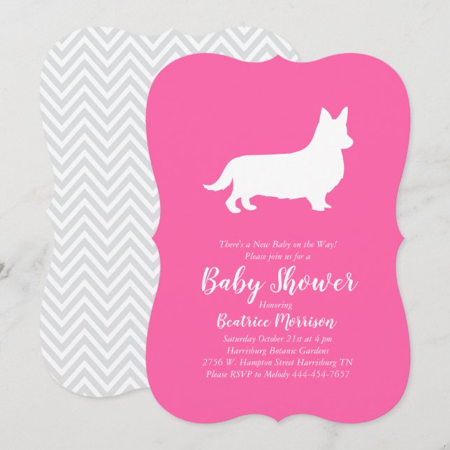Welsh Corgi Dog Baby Shower Pink Girl Invitation (Front/Back)