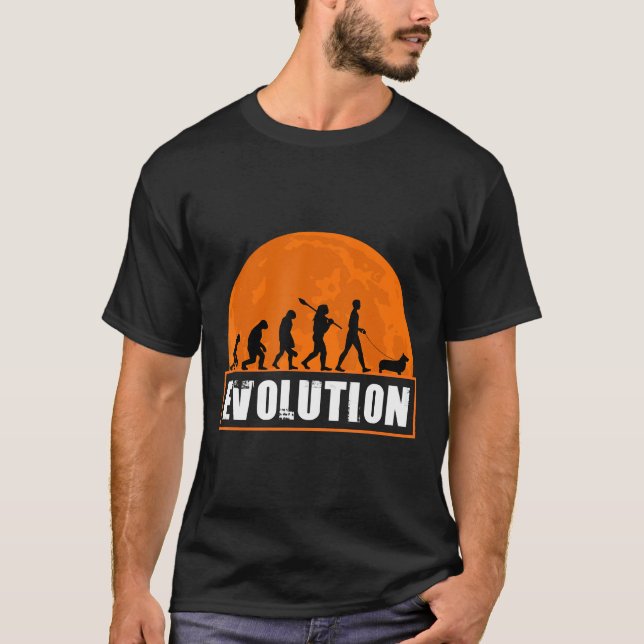 Welsh Corgi Dog Dad Human Evolution T-Shirt (Front)