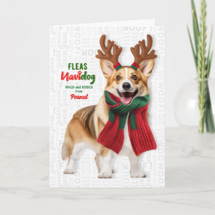Welsh Corgi Dog Funny Fleas Navidog with Name Holiday Card