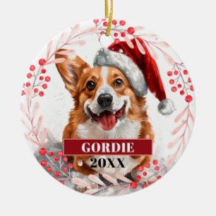 Welsh Corgi Dog in Santa Hat Christmas Ornament