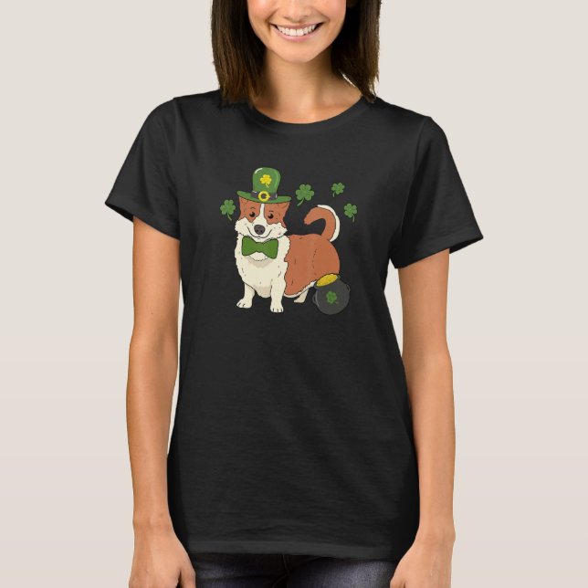 Welsh Corgi Dog Leprechaun Hat Irish Flag St Patri T-Shirt (Front)