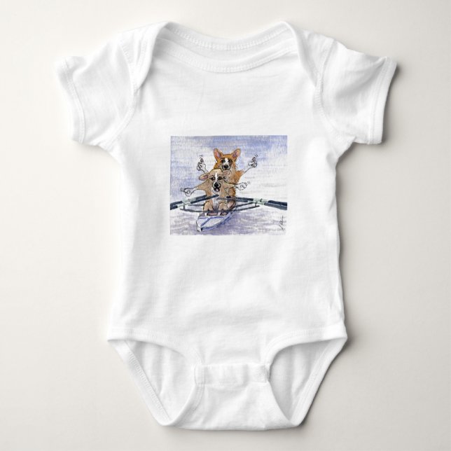 Welsh Corgi dog rowing Baby Bodysuit (Front)