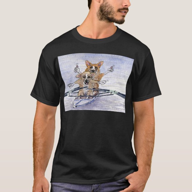 Welsh Corgi dog rowing T-Shirt (Front)