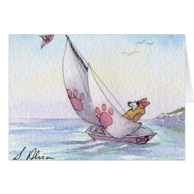 Welsh Corgi dog sailing (Front Horizontal)