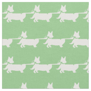 Welsh Corgi Dog Silhouette Pet Pembroke Sage Green Fabric