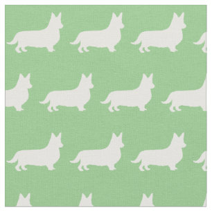 Welsh Corgi Dog Silhouette Pet Pembroke Sage Green Fabric