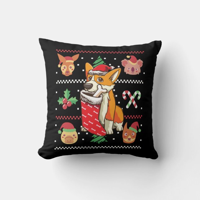 Welsh Corgi Dog Ugly Christmas Cushion (Front)