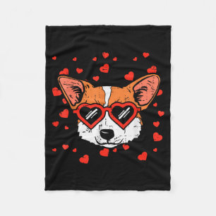 Welsh Corgi Face Heart Gles Cute Valentines Day Do Fleece Blanket