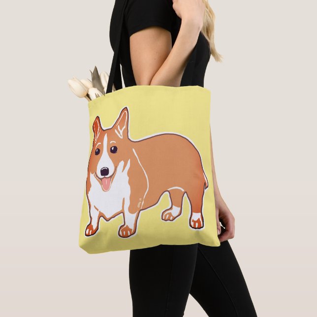 Welsh Corgi Happy Yellow Tote Bag (Close Up)