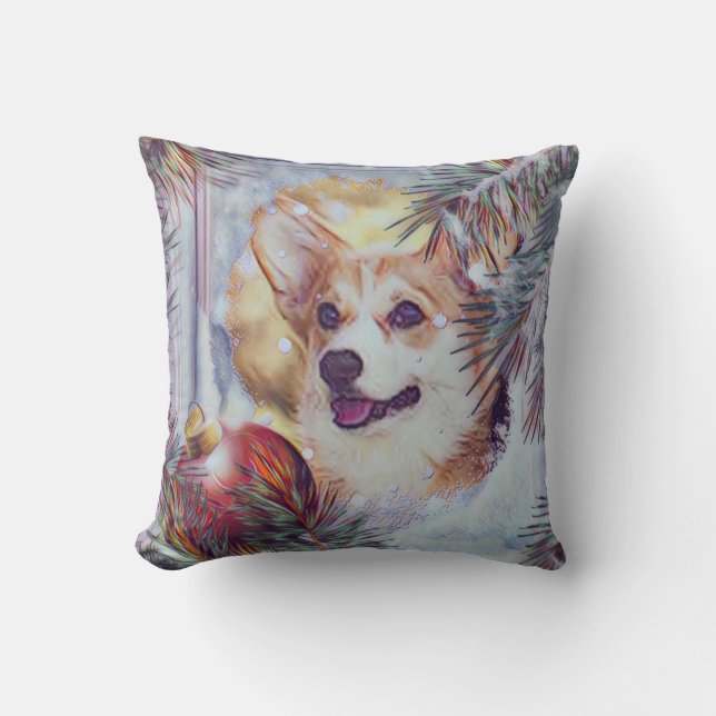 Welsh Corgi in Winter Window Cushion (Front)