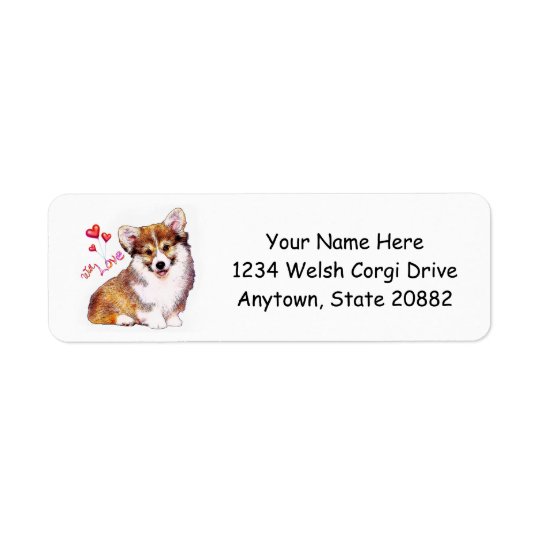 Welsh Corgi Puppy with Hearts Return Address Label