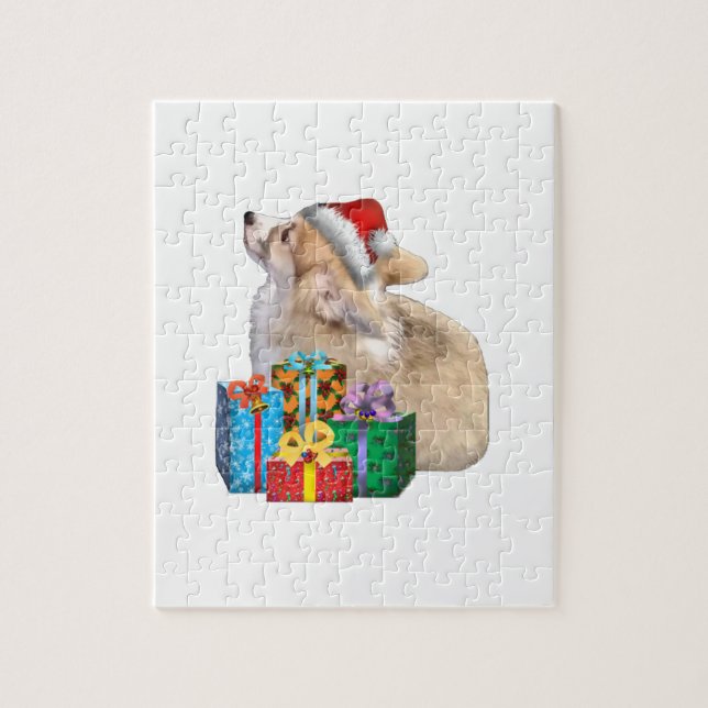 Welsh Corgi Puppy with Santa Hat Jigsaw Puzzle (Vertical)