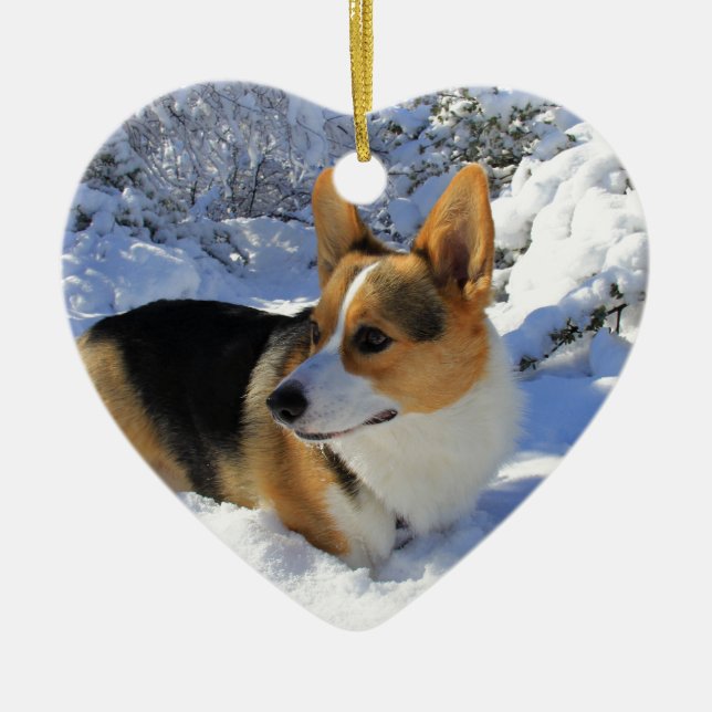 Welsh Corgi Snow Day Ceramic Tree Decoration (Front)