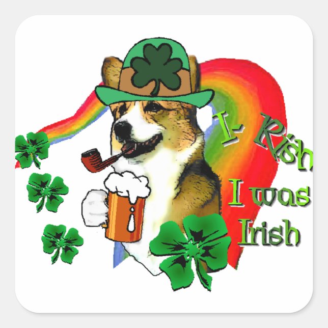 Welsh Corgi St Patricks Day Square Sticker (Front)