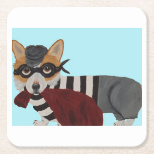 Welsh Corgi Treat Thief Burglar Square Paper Coaster