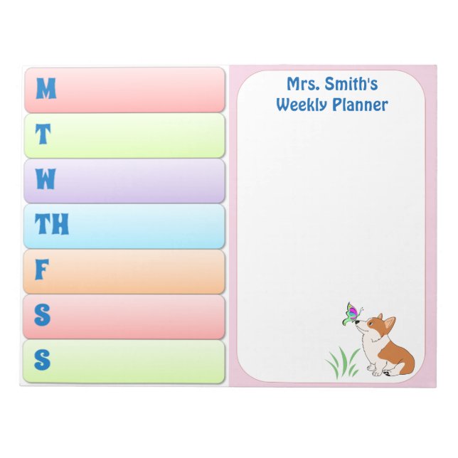 Welsh Corgi Weekly Planner Notepad (Front)