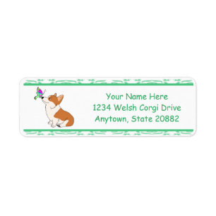 Welsh Corgi with Butterfly Return Address Label