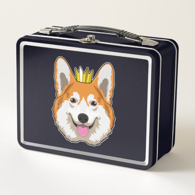 Welsh Corgi with Crown Metal Lunch Box (Front)