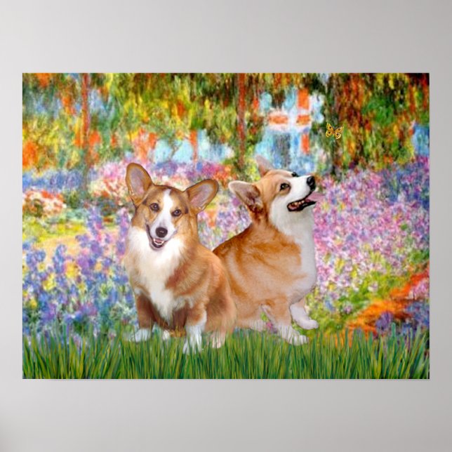 Welsh Corgis (two Ppembroke) -Garden at Giverney Poster (Front)