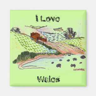 Welsh Countryside Doodle Sketch Green Magnet