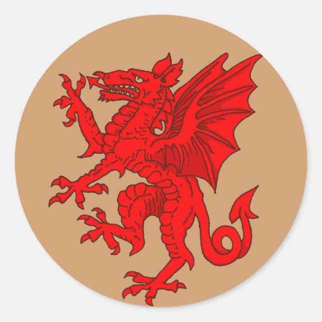 Welsh dragon brown - Customised Classic Round Sticker (Front)