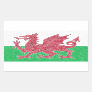 Welsh Dragon Colour Pencil Sketch Effect Wales Fla Rectangular Sticker