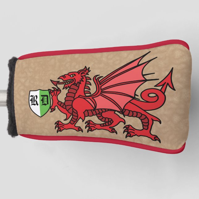 Welsh Dragon Custom Monogram Golf Head Cover (Front)