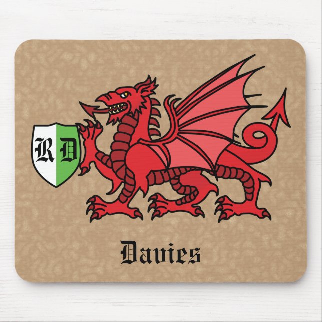 Welsh Dragon Custom Name and Monogram Mouse Pad (Front)