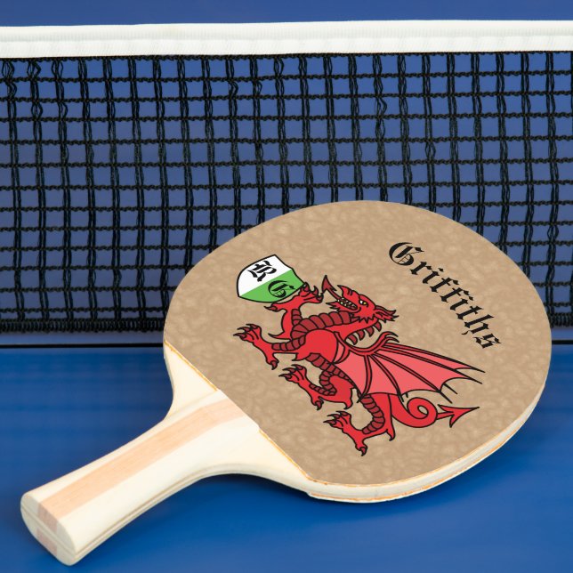 Welsh Dragon Custom Name and Monogram Ping Pong Paddle (Insitu)