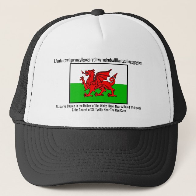 Welsh Dragon Flag Llanfairpwllgwyngyll Trucker Hat (Front)