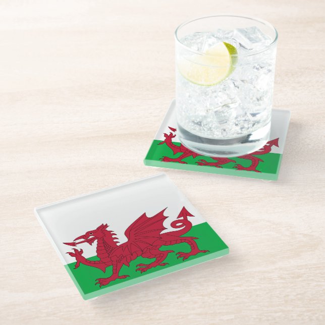 Welsh Dragon ~ Flag of Wales Glass Coaster (Angled)
