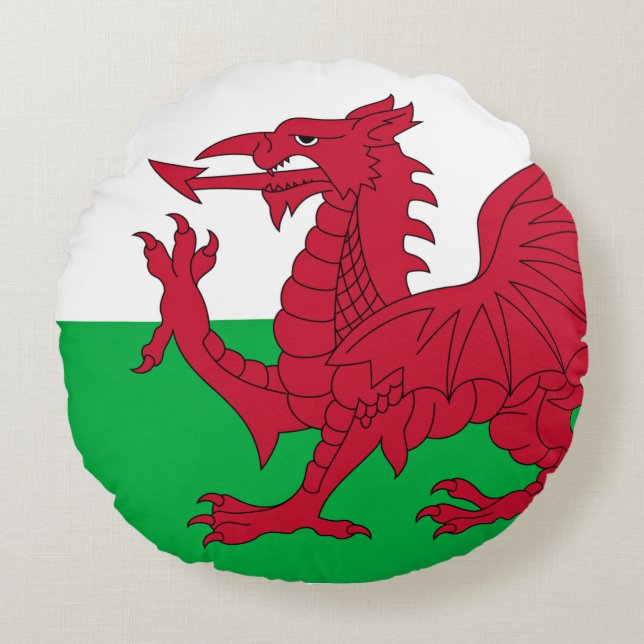 Welsh Dragon ~ Flag of Wales Round Cushion (Front)