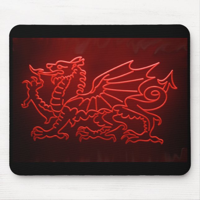 Welsh Dragon Neon Mosepad, Mousemat (Front)