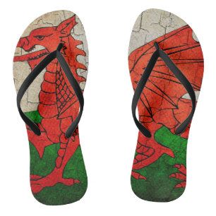 Welsh dragon on a cracked wall thongs