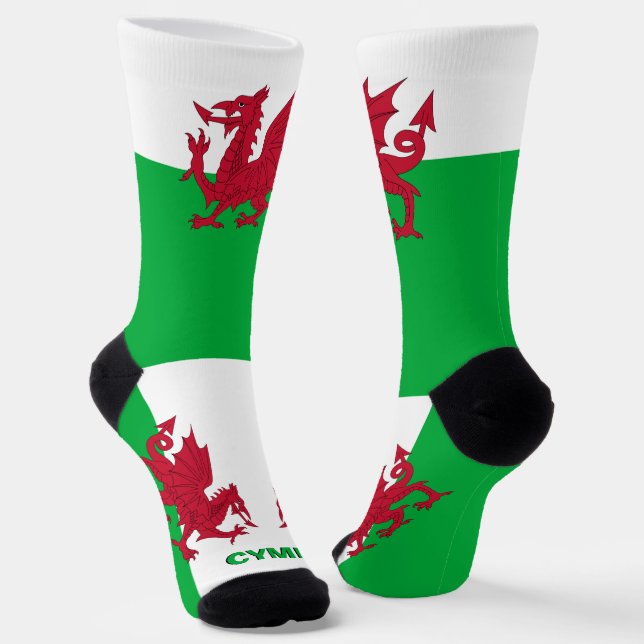 Welsh Dragon Patriotic, Cymru Flag, Wales Premium Socks (Angled)