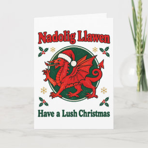 Welsh Dragon Santa Hat Nadolig Llawen Lush Card
