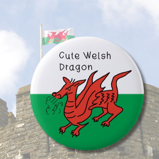 Welsh dragon St Davids day for cute people Wales 6 Cm Round Badge (Creator Uploaded)