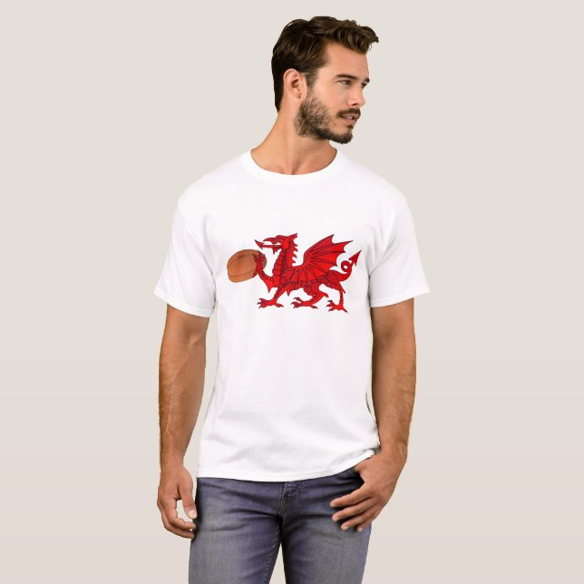 Welsh Dragon With a Rugby Ball Men's T-Shirt (Front Full)