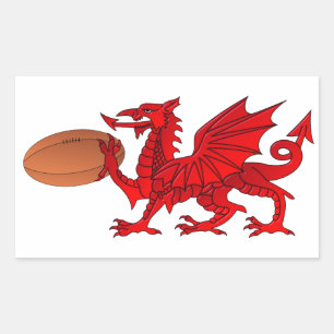Welsh Dragon With a Rugby Ball Rectangular Sticker