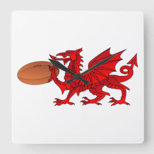 Welsh Dragon With a Rugby Ball Wall Clock