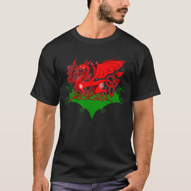 Welsh Dragon with Celtic Knotwork T-Shirt (Front)