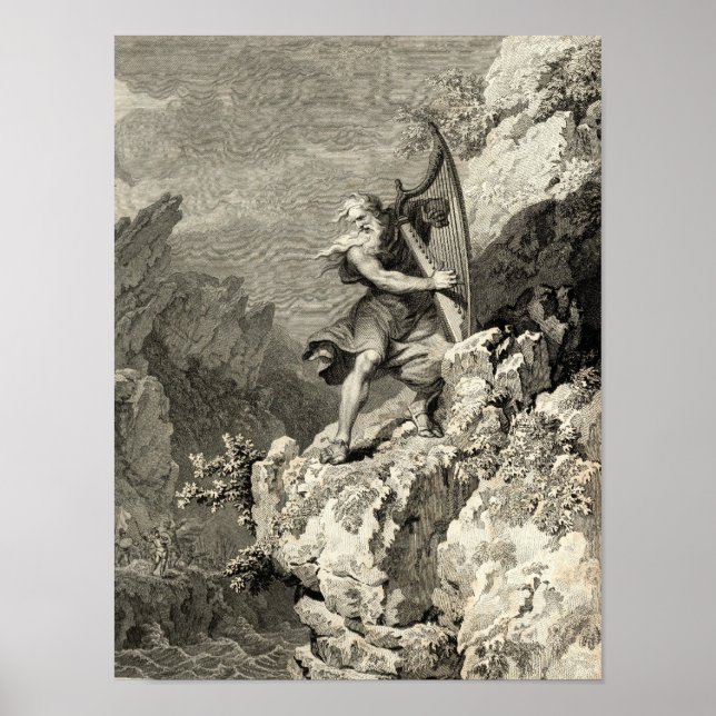 Welsh Druid Playing the Harp Poster (Front)