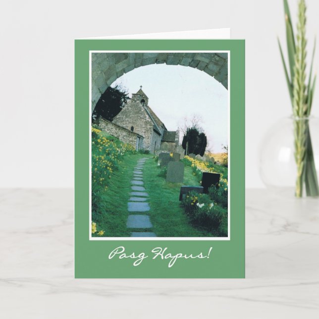 Welsh Easter Card with Quaint Old Church (Front)