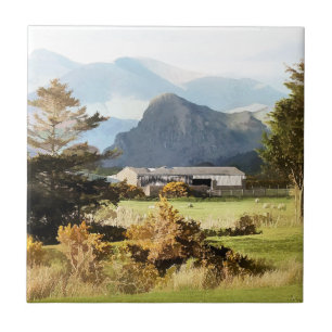 WELSH FARM AND MOUNTAIN LANDSCAPE CERAMIC TILE