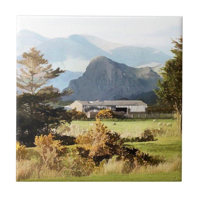 WELSH FARM AND MOUNTAIN LANDSCAPE CERAMIC TILE (Front)