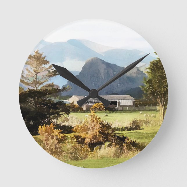 WELSH FARM AND MOUNTAIN LANDSCAPE ROUND CLOCK (Front)
