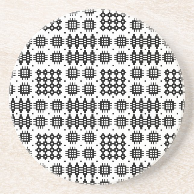 Welsh Faux Tapestry Black White Sandstone Coaster (Front)