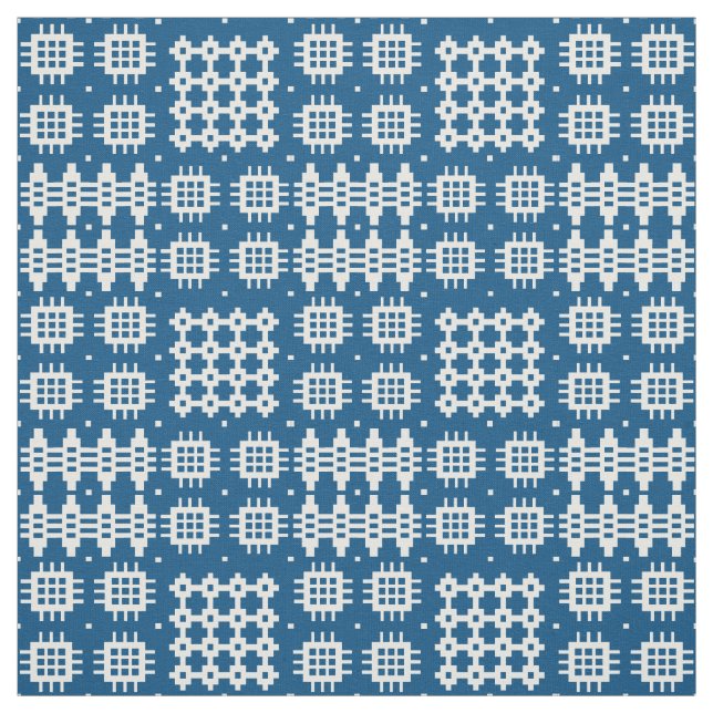 Welsh Faux Tapestry White on Navy Blue Pattern Fabric (Swatch)