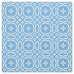 Welsh Faux Tapestry White on Sky Blue Pattern Fabric